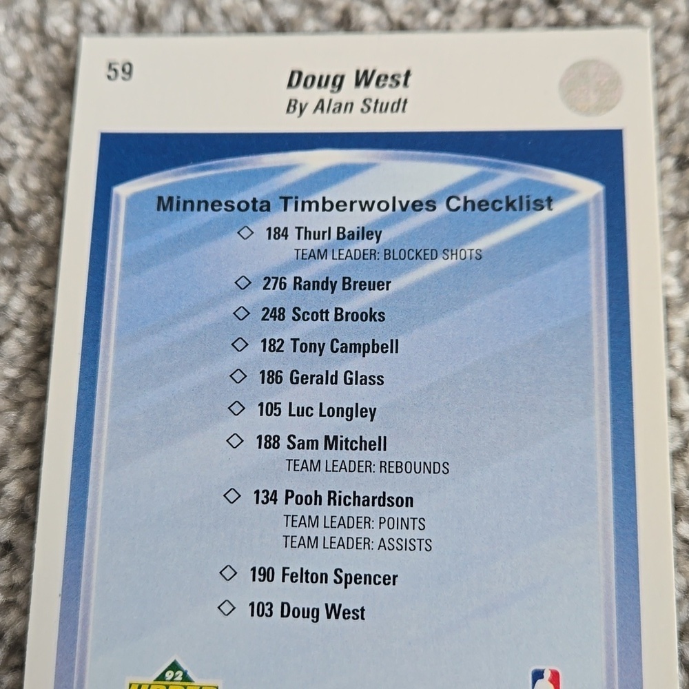 92-93 Upper Deck #59 Doug West Basketball Card - Picture 4 of 4